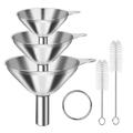 3-Piece Stainless Steel Kitchen Funnel Set with Cleaning Brushes - Durable Metal Funnels for Oils Spices and Liquids TIKA