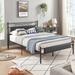 VECELO Industrial Bed Frame with Wood Headboard,Twin/Full/Queen Size Bed, Black/Brown/Slate-3 colors