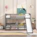 Modern Style Bunk Bed with Slide,twin over Twin Low Bunk Bed with Fence and Ladder and Solid Pine Legs for Toddler Kids Teens