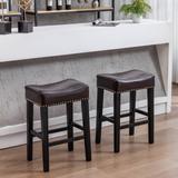Modern Style Set of 2 Counter Height 26" Bar Stools for Kitchen Counter Backless Faux Leather Stools Farmhouse Island Chairs
