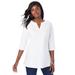 Plus Size Women's Stretch Cotton Notch Neck Tunic by Jessica London in White Crochet (Size S)