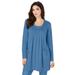 Plus Size Women's Long-Sleeve Two-Pocket Soft Knit Tunic by Roaman's in Dusty Indigo (Size M) Shirt