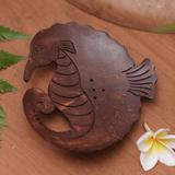 Rosecliff Heights Benancio Handmade Serene Seahorse Coconut Shell Soap Dish Manufactured Wood in Brown | 1 H x 4.9 W x 4.7 D in | Wayfair