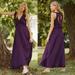 Anthropologie Dresses | Anthropologie Deep V Ruffled Maxi Dress Adjustable Back Tie Dark Purple Size Xs | Color: Purple | Size: Xs