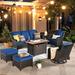 Red Barrel Studio® Cracraft 7 Piece Sofa Seating Group w/ Fire Pit & Cushions, Wicker in Blue/Brown | 33.85 H x 72.83 W x 34.64 D in | Outdoor Furniture | Wayfair