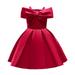 Summer Savings Clearance 2023! loopsun Toddler Girls Solid Color Temperament Bowknot Off Shoulder Pleated Skirt Birthday Party Gown Long Dresses Red 8-9 Yearsï¼ˆ8-9Yï¼‰