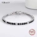 Bracelet de Tennis en argent 925 véritable plaqué or/Rhodium 3MM mélange noir blanc Zircon