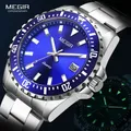 MEGIR-Montre à quartz étanche en acier inoxydable pour homme montre-bracelet cadran bleu mode