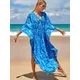 Robe de plage Maxi imprimée pour femmes Kaftans tunique Cover-Up pour Bikini manches