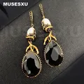 Grandes boucles d'oreilles en perles noires et blanches pour femmes bijoux de luxe vintage cadeau