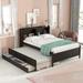 Full Bed Modern Bedroom Wood Kids' Beds with Bookcase & Storage Headboard, Pull-out Trundle Bed and Drawers for Guest