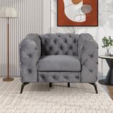 Velvet Upholstered Sofa Modern Button Tufted Back Single Sofa Chair, Single Living Room Sofa Couch with Sturdy Metal Legs