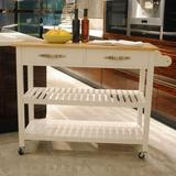 Kitchen Island & Kitchen Cart Rubber Wood Top Mobile Kitchen Island with Two Lockable Wheels Simple Design for Easy Storing and Fetching Two Drawers Give Unique Storage for Special Utensil (White)