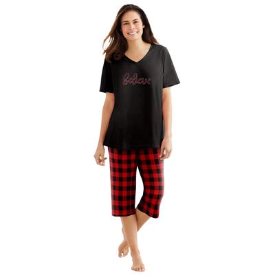 Plus Size Women's 2-Piece Capri PJ Set by Dreams & Co. in Red Buffalo Plaid (Size 2X) Pajamas