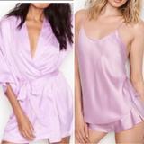 Victoria's Secret Intimates & Sleepwear | 2 Piece Matching Set: Xs/S Robe + Small Cami And Short Set Pj Purple Satin Silky | Color: Pink/Purple | Size: S