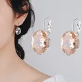 Grandes boucles d'oreilles ovales en pierre de Zircon pour femmes couleur argent bijoux coréens