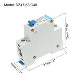Miniature Circuit Breaker Low Voltage AC 40A 230/400V 1 Pole DZ47-63 C40 - White, Blue