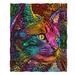 Red Barrel Studio® Rainbow Cat Fleece Throw Microfiber/Fleece/Microfiber/Fleece in Black | 60 H x 50 W in | Wayfair