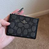 Coach Accessories | Coach Small Black Leather Card Wallet With Zipper Coin Pouch | Color: Black/Gray | Size: Os