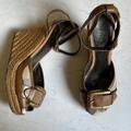 Burberry Shoes | Burberry Check Pattern Buckle Wedge Espadrilles | Color: Brown/Tan | Size: 7.5