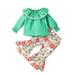 3-6 Month Jacket Girl Baby Girl Receiving Blanket Toddler Baby Girls Two-piece Sets Long Sleeve Ruffle T-shirt Tops And Pant Suit Floral Printed Flare Pants Outfit Baby Girl Outfits Bulk