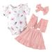 Crop Top Hoodie Outfits for Women Baby Girls Outfit Girls Clothes Short Sleeve Floral Ruffle Romper Tops Suspender Skirt Set Little Girl Overall Dress 018 Months Baby Winter Clothes