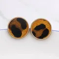 ZWPON-Boucles d'Oreilles en Cuir group pour Femme Petit Disque Rond Clous Léopard Imprimé Animal