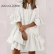 Jocoo Jolee-Mini robe décontractée à volants pour femmes demi-manches couleur unie robe