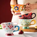 Tasse à café en céramique peinte à la main tasses à eau latte motif floral rétro créatif