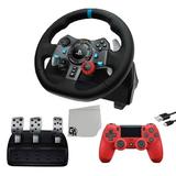 Logitech G29 Driving Force with Red DualShock 4 Controller and Charging Cable BOLT AXTION Bundle Like New