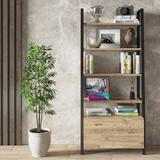 17 Stories 59" H x 25" W Iron Frame Standart Bookcase in Black/Brown/Yellow | 59 H x 25 W x 14 D in | Wayfair 0F23827C290A40C2B562EBC36BD7EE80
