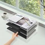 DENEST 3 Tier Acrylic Desk Office File Organizer Document Letter Paper Tray Clear