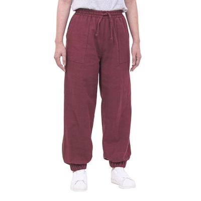 Casual in Wine,'Bordeaux Cotton Twill Jogger Pants with Drawstring Waist'