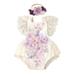 Ibtom Castle Baby Girl 1st Birthday Outfit Boho Lace Tulle Romper Ruffle Backless Embroidered Bodysuit Cake Smash Photo Shoot Clothes 3-6 Months Apricot+Light Purple Flower