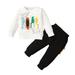 Kucnuzki 3T Toddler Boy Fall-Winter Outfits Pants Sets 4T Toddler Boy Long Sleeve Dinosaur Prints Sweatshirt Tops Elastic Pants 2PCS Set White