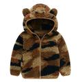 Toddler Baby Boys Girls Hooded Jacket Long Sleeved Solid Color Plush Cute Bear Ears Autumn Winter Warm Thickened Fleece Hoodie Coat Casual Keep Warm Furry Coat Jacket 6Months-4Years