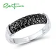 SANTUZZA-Bague en argent regardé 925 pour femme matiques rondes spinelle noir blanc cubique