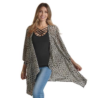 Masseys Sheer Kimono (Size L) Leopard-Cream, Polyester