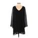 Crystal Doll Casual Dress - Shift V Neck Long sleeves: Black Print Dresses - Women's Size Small