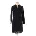 Ann Taylor Casual Dress - Shift V Neck 3/4 sleeves: Black Print Dresses - Women's Size X-Small