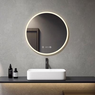 Badspiegel mit Beleuchtung Rund 70cm Badezimmerspiegel, Badspiegel mit Touch, Beschlagfrei, Uhr,