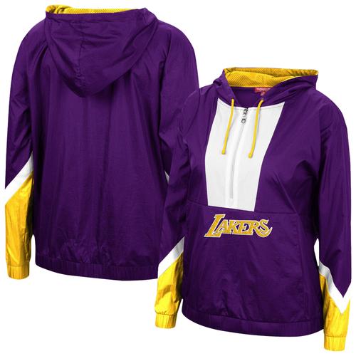 Lila Los Angeles Lakers Half-Zip Windbreaker 2.0 Kapuzenpullover von Mitchell & Ness für Damen