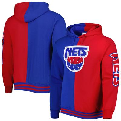 Herren Mitchell & Ness Royal/Red New Jersey Nets Hardwood Classics Split Pullover Hoodie Image