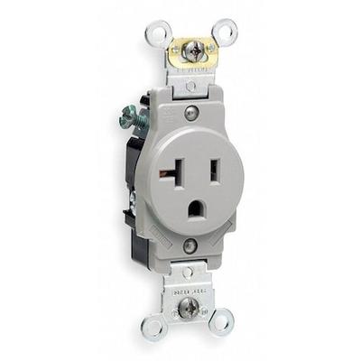 LEVITON 5361-GY Straight Blade Receptacle, 5-20R, 20 A, 125V AC, 2 Pole, 3