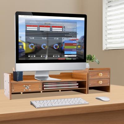 Computer Monitor Stand DIY Office Wood Desk Organizers with Lock
