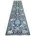 Shahbanu Rugs Gunmetal Black Afghan Oushak With All Over Vines and Floral Pattern Wool Hand Knotted Runner Rug (2'10" x 12'6")