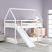 White Twin Size Loft Bed Wood Bunk House Bed with Slide and Ladder