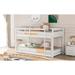 White Twin over Twin Floor Bunk Bed Wood Low Loft Bed with Ladder and Guardrails, 79.1''L*42''W*46.5''H, 80.5LBS