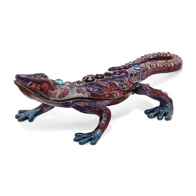 Curata Pewter Crystals Pewter-Tone Enameled Prince of Jewels Gecko Trinket Box on 18 Inch Necklace