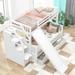 White Multifunctional Storage Bed Twin over Full Wood Bunk Bed with 2 Drawers & 3 Grids and Slide